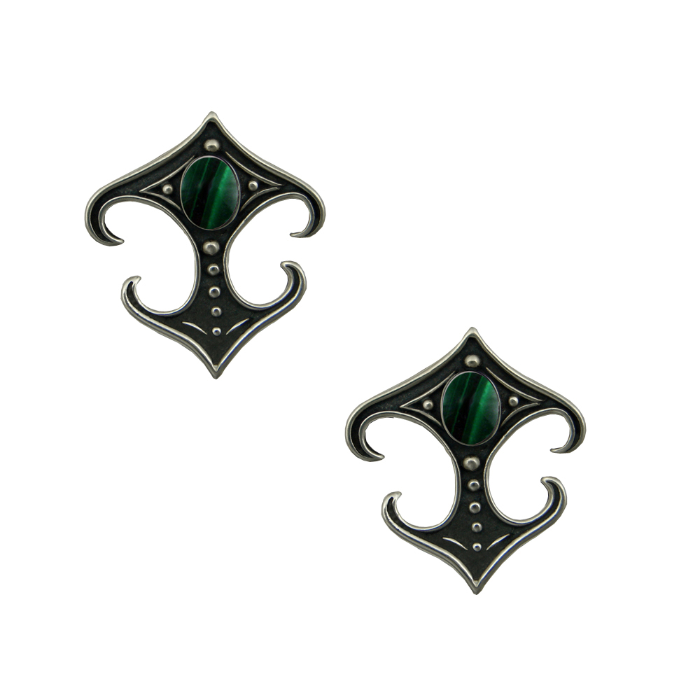 Sterling Silver Designer Post Stud Earrings With Malachite